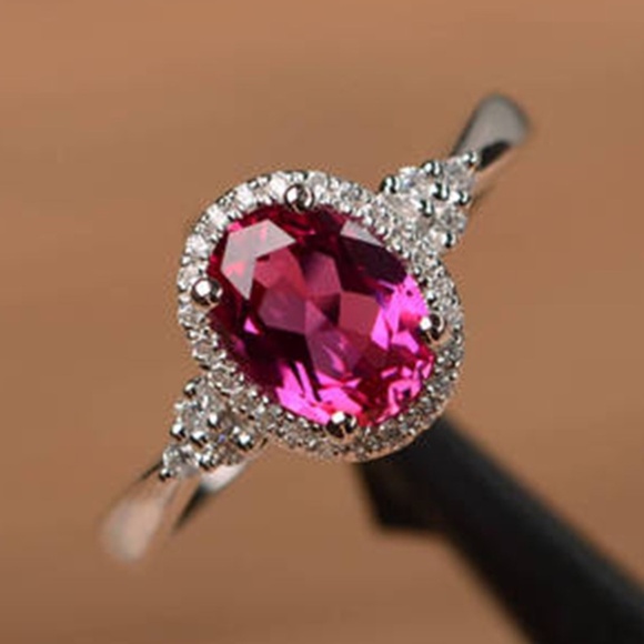 **SOSIE* Silver x Pink Gem Fashion Ring Size 8 - Picture 1 of 7